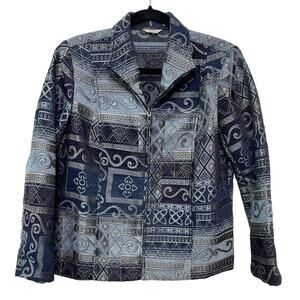 Christopher & Banks Tapestry Blazer Jacket Full Zip Denim Blue Patchwork Size XL